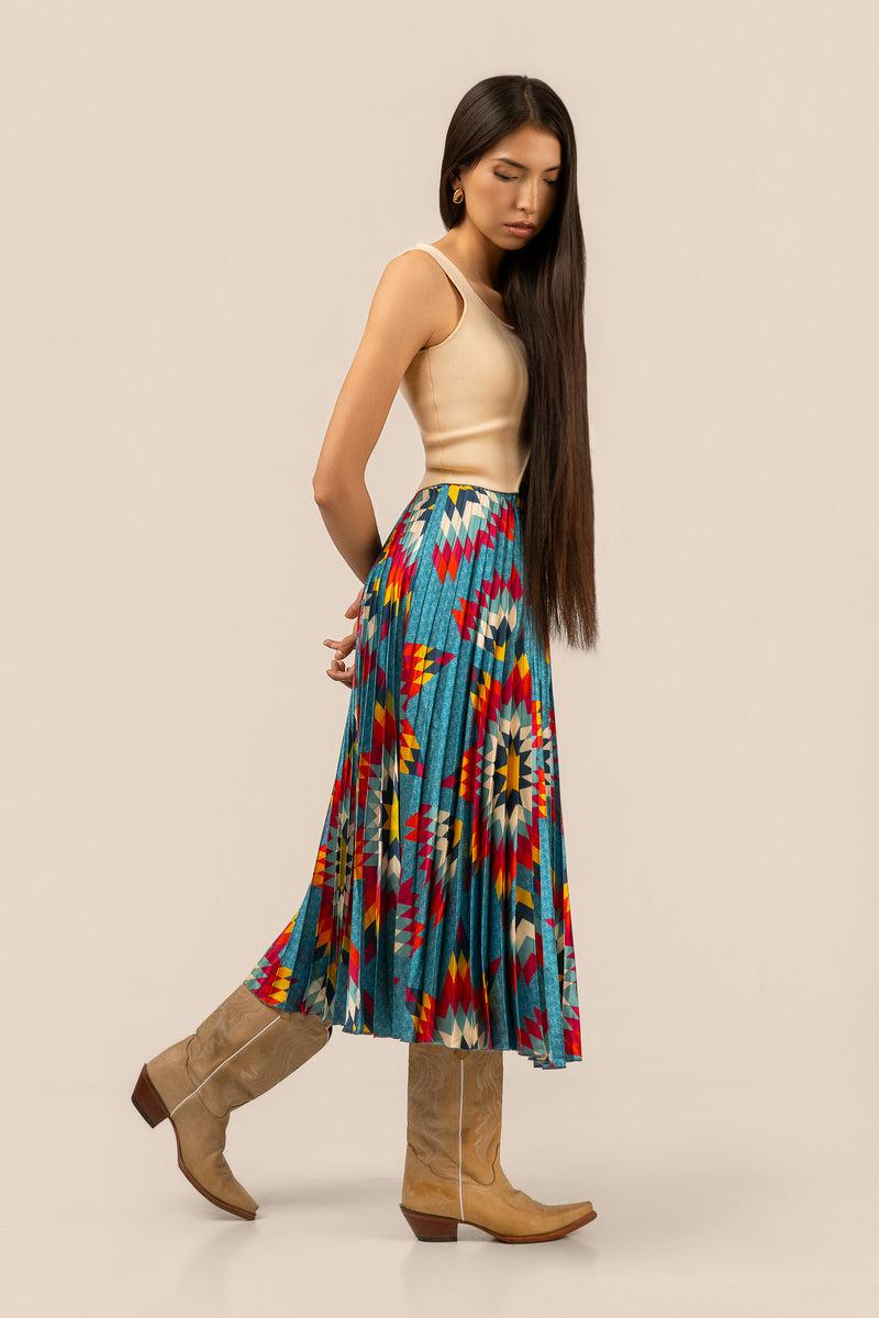 Pleated Midi Skirt - Teal