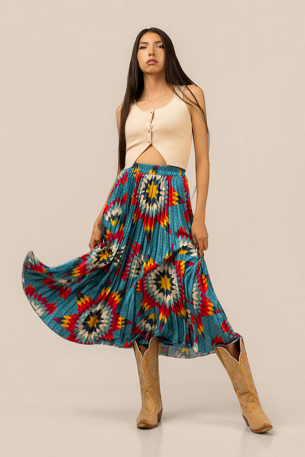 Pleated Midi Skirt - Teal