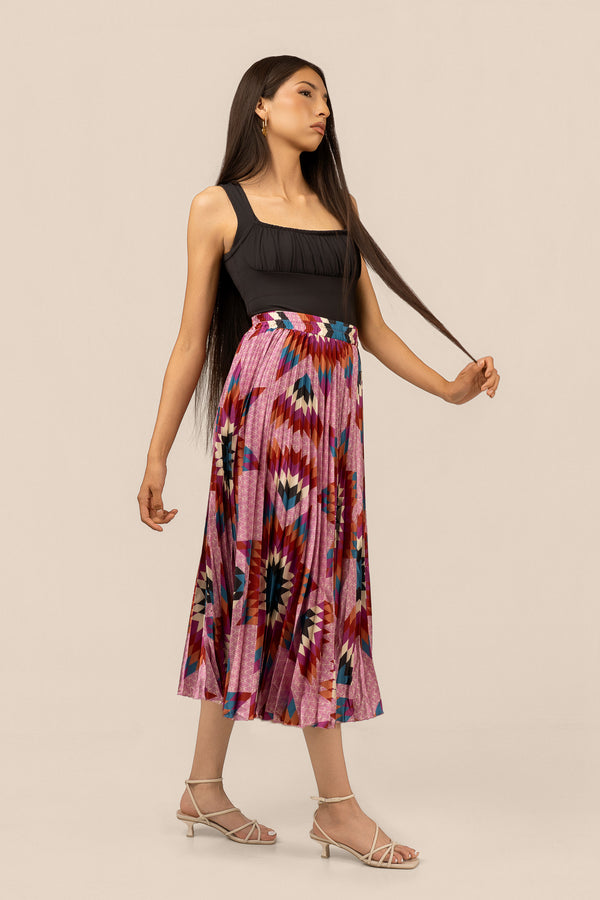 Pleated Midi Skirt - Purple