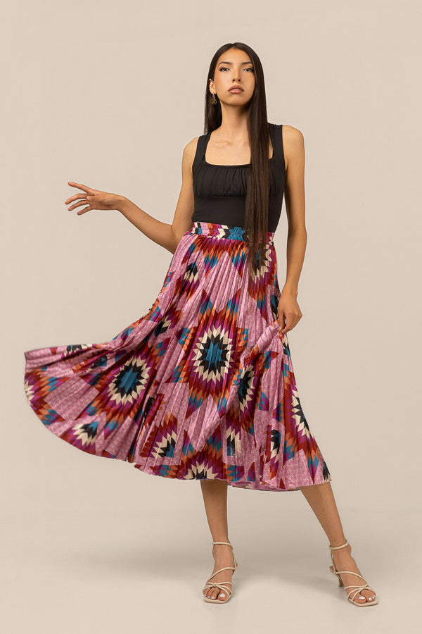 Pleated Midi Skirt - Purple