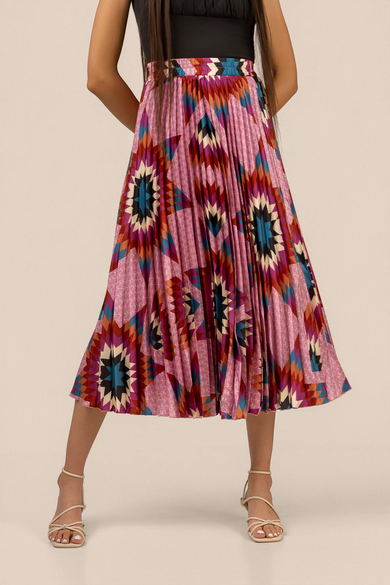 Pleated Midi Skirt - Purple