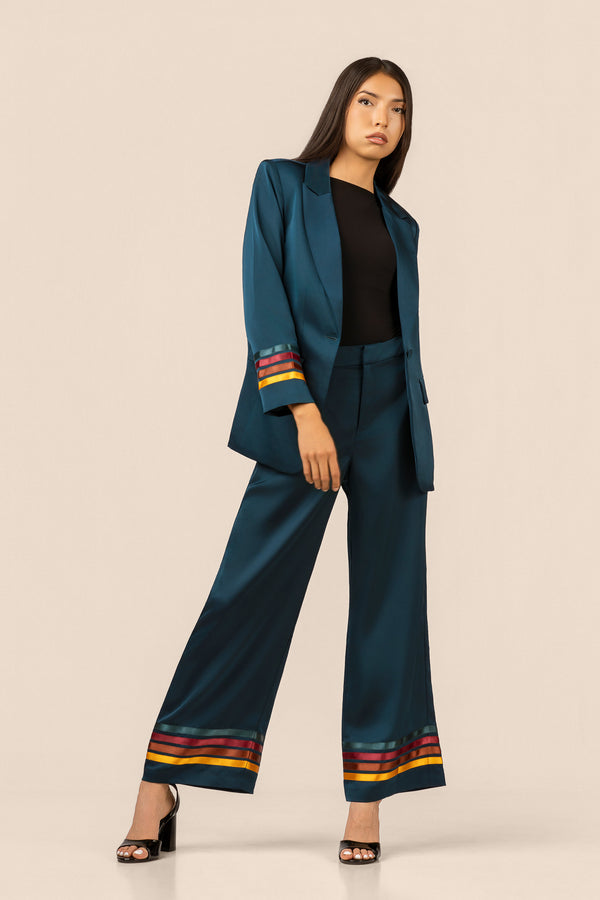 Satin Ribbon Blazer - Teal