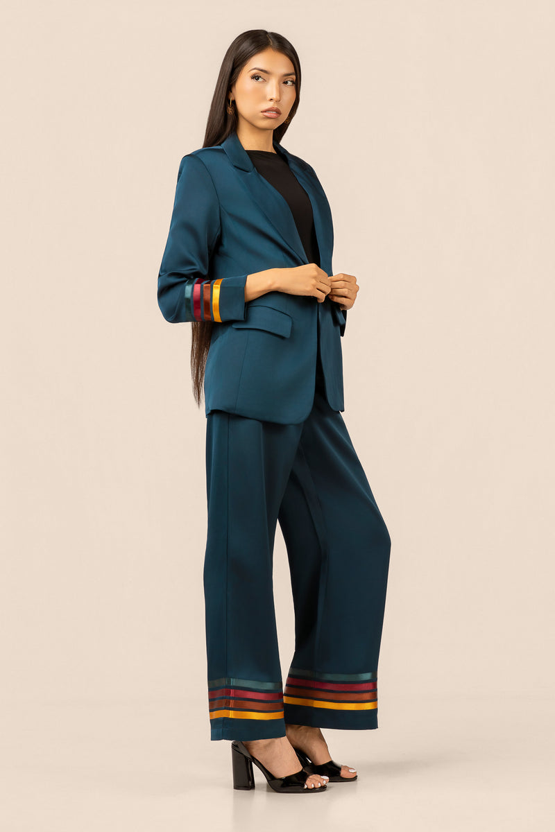 Satin Ribbon Blazer - Teal