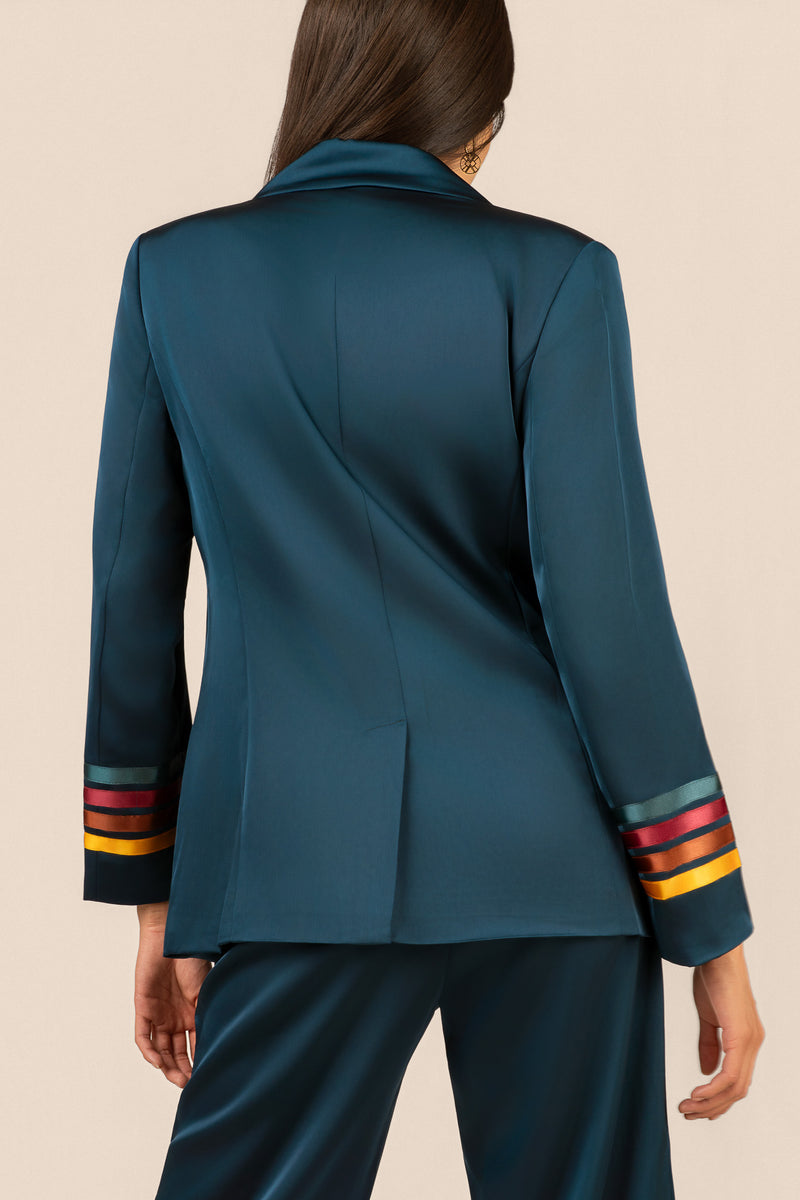 Satin Ribbon Blazer - Teal