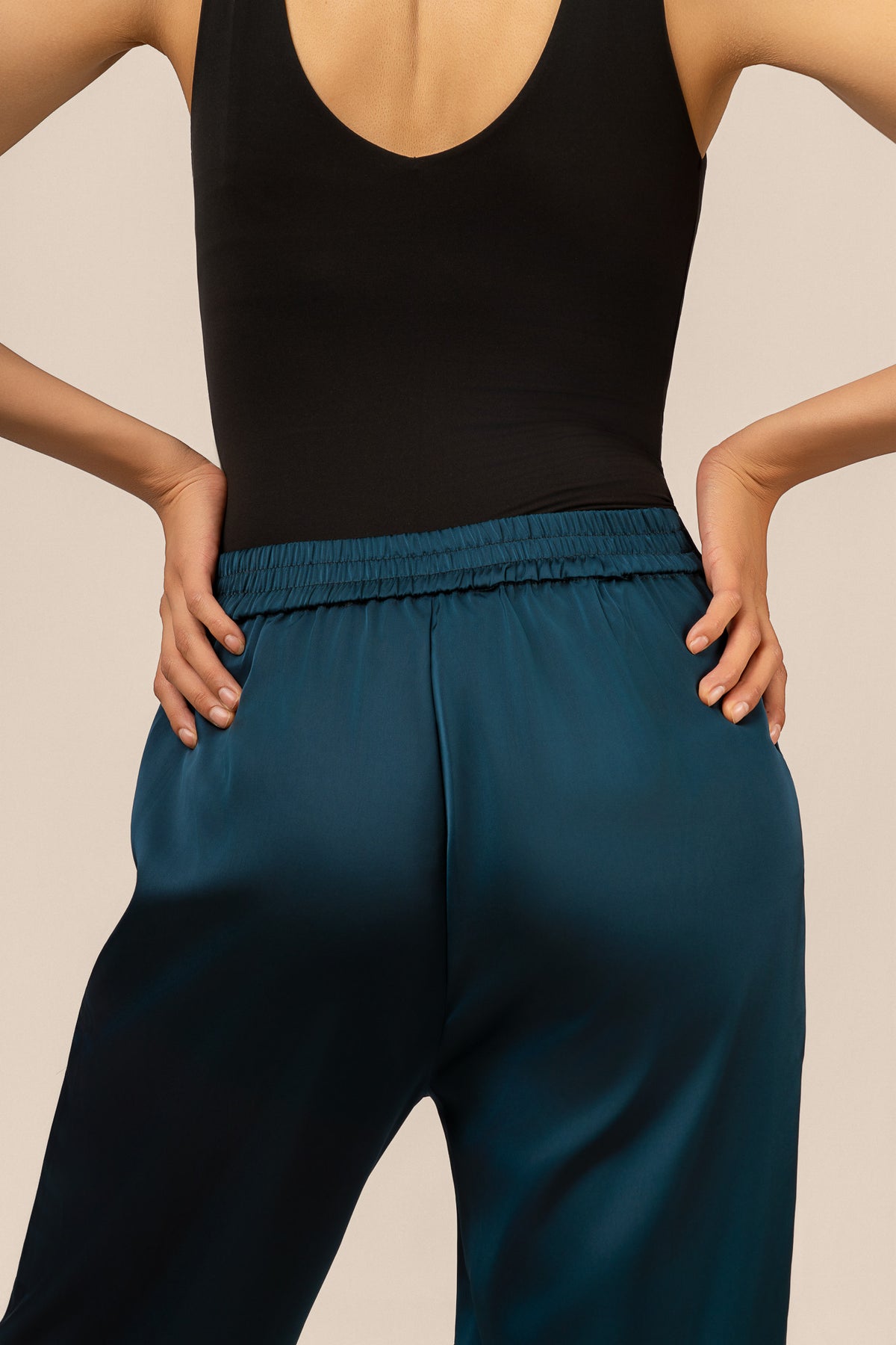 パンツ Highwaist ribbon pants M B.Yellowtail_teal-satin-ribbon