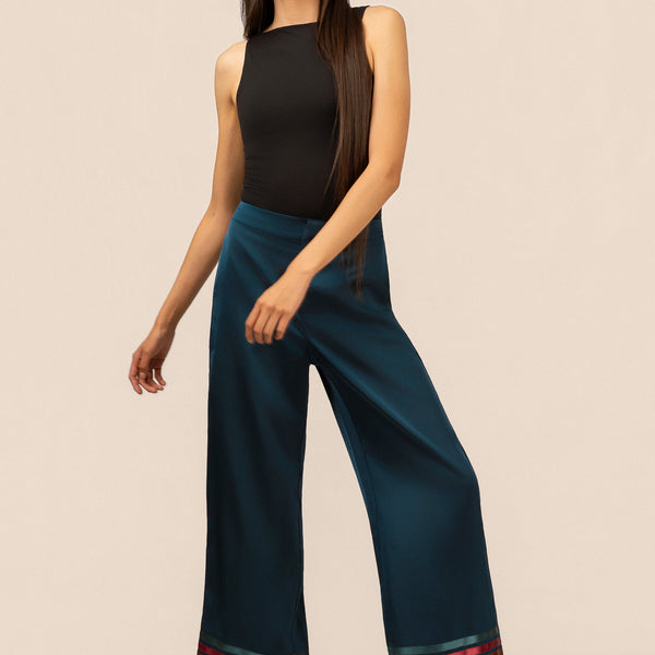 パンツ Highwaist ribbon pants M B.Yellowtail_teal-satin-ribbon