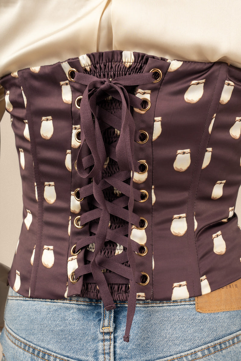 Elk Ivory Satin Corset Top - Fig