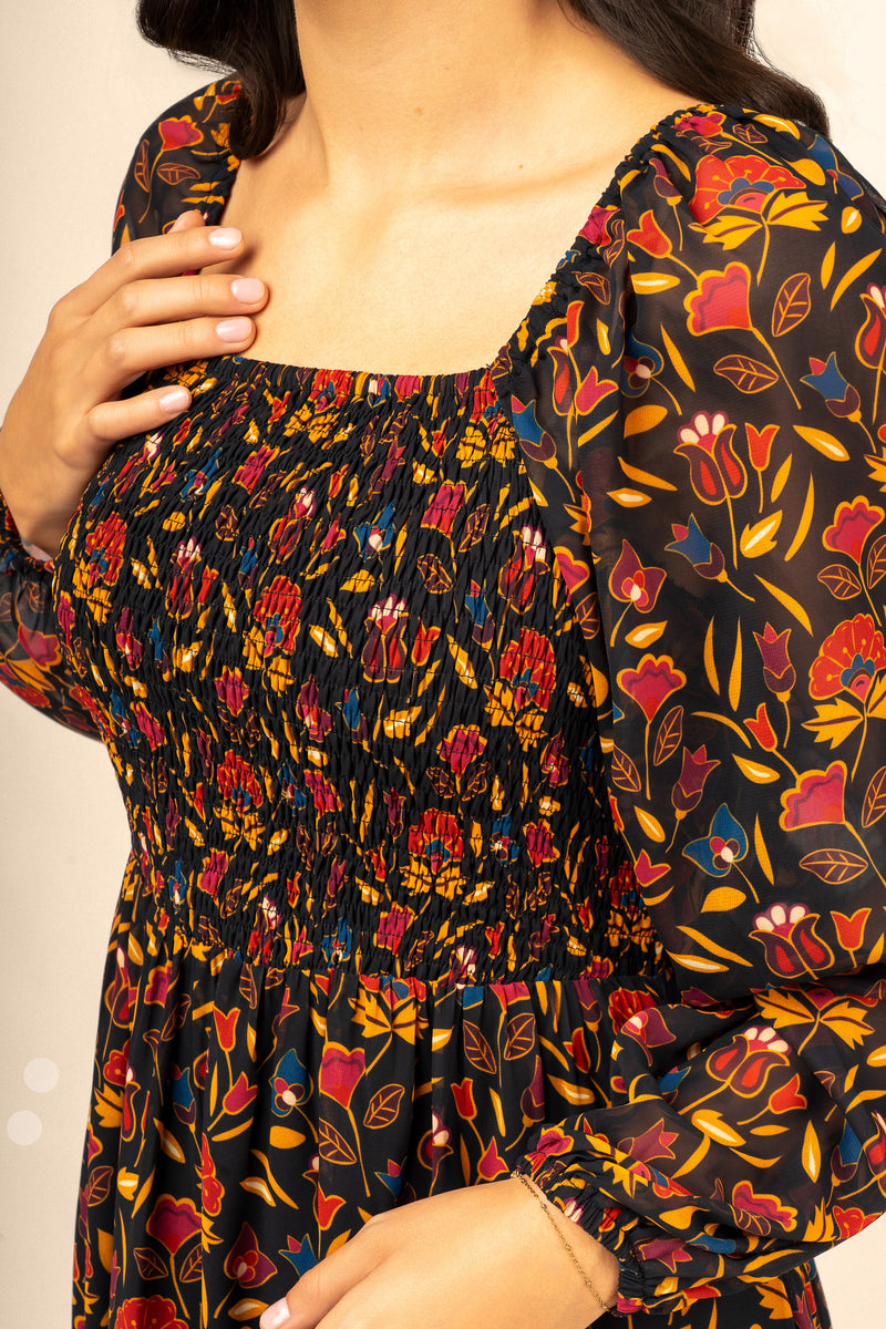 Mountain Crow Floral Maxi Dress - Navy