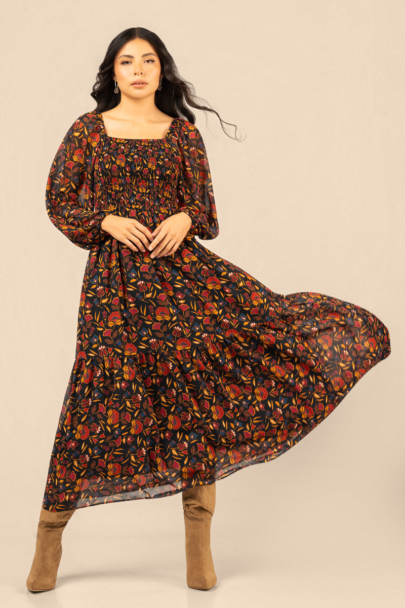 Mountain Crow Floral Maxi Dress - Navy L Mountain Crow Floral Maxi Dress - Navy L