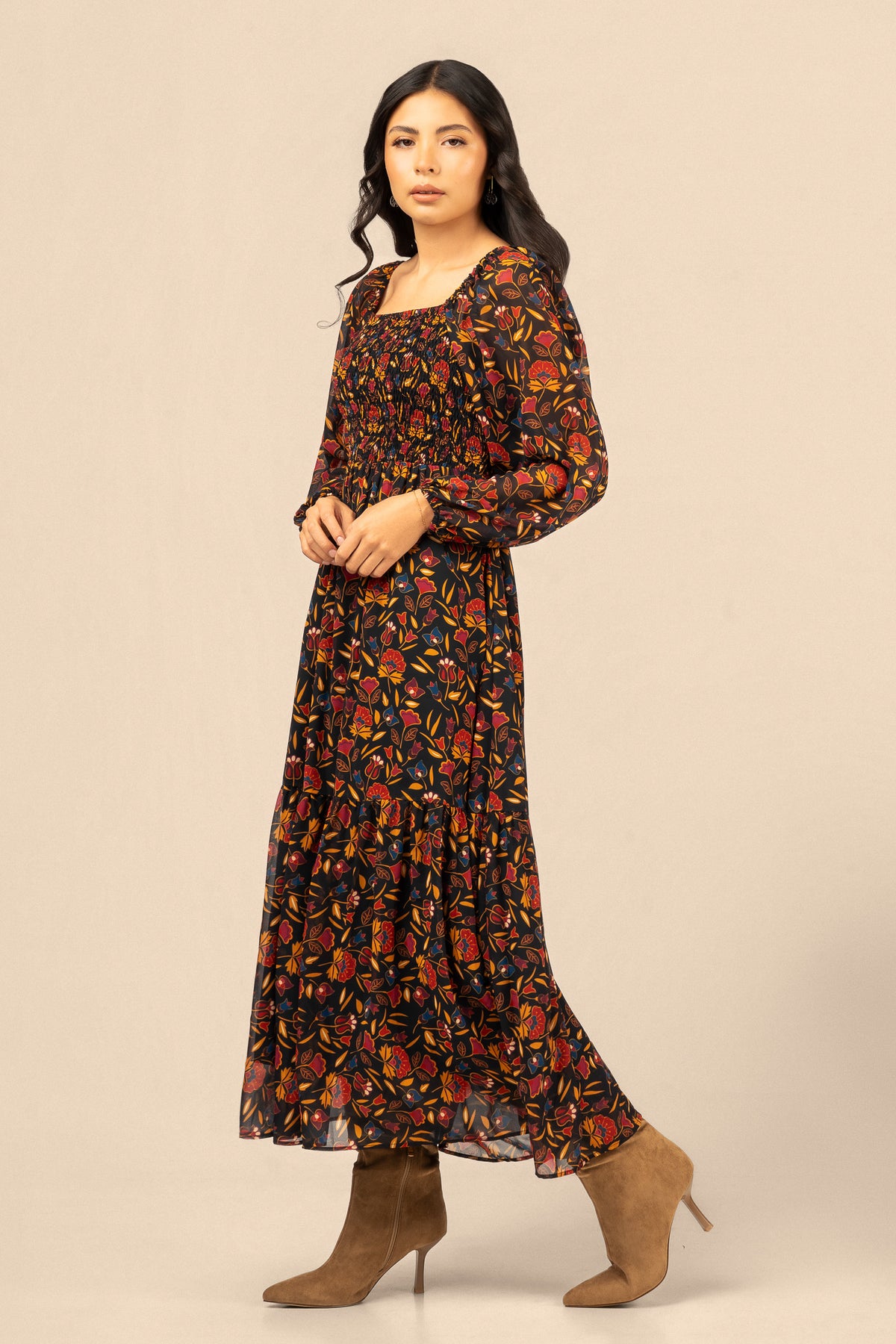 Mountain Crow Floral Maxi Dress - Navy L Mountain Crow Floral Maxi Dress - Navy L