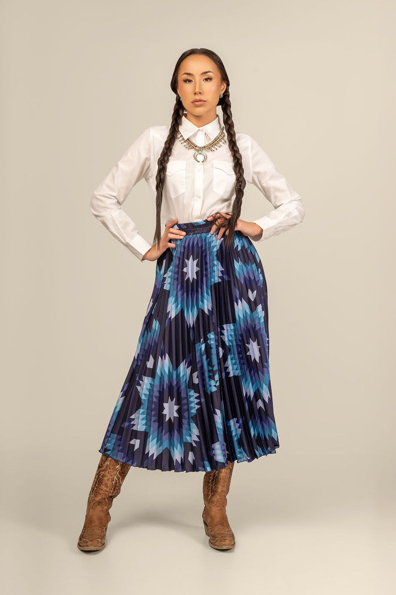 Pleated Midi Skirt - Navy