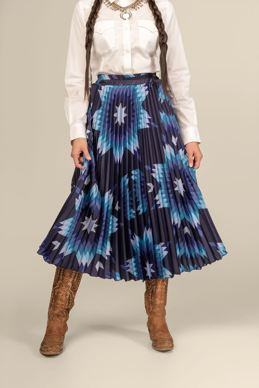 スカート Itajime Shibori Pleated Skirt navy mame BYELLOWTAIL-MaxiStarQuiltDress