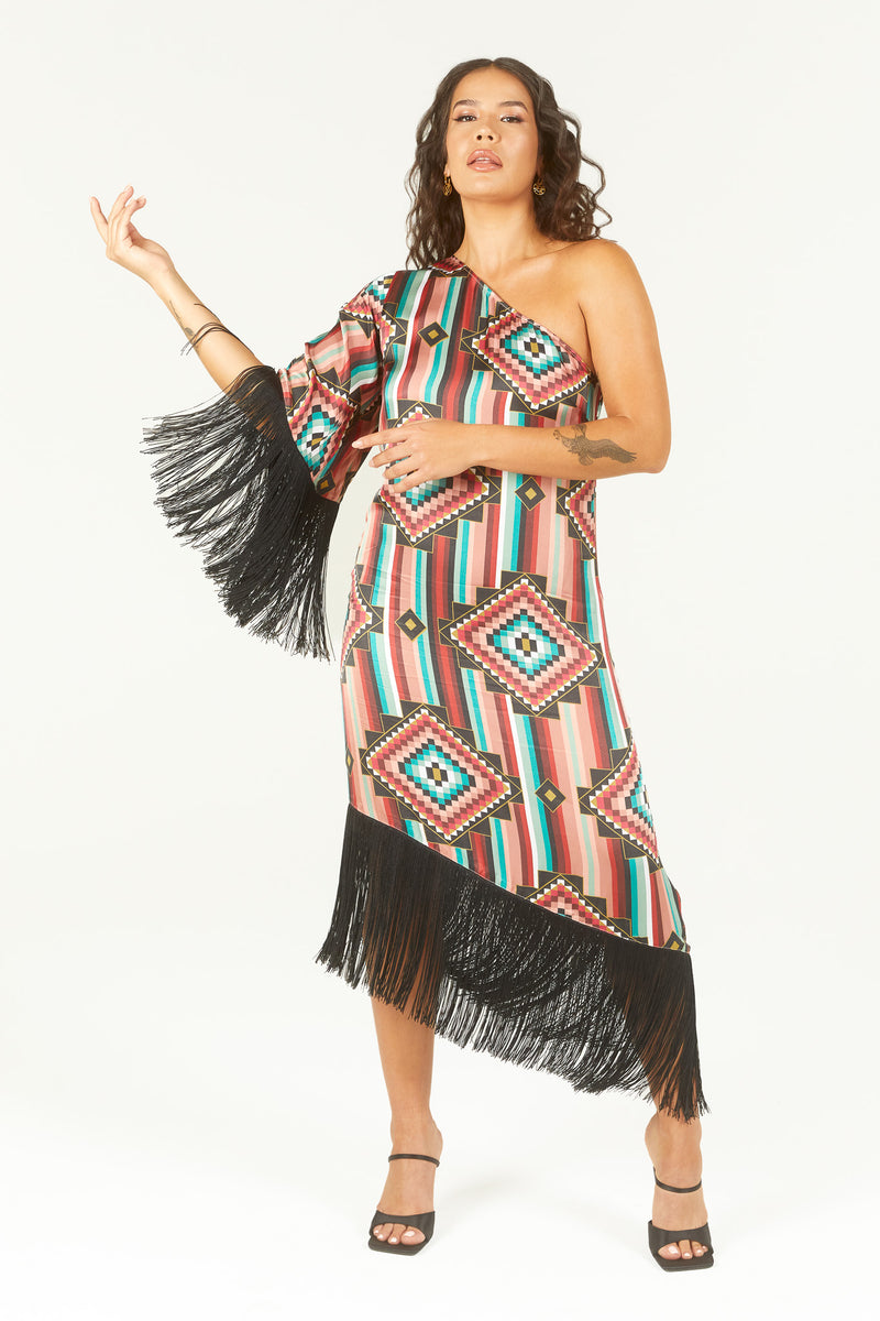 One-Shoulder Fringe Dress