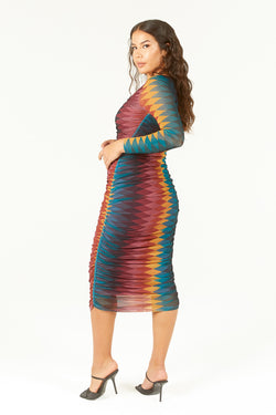 PRE-ORDER: Ruched Mesh Midi Dress - B.YELLOWTAIL