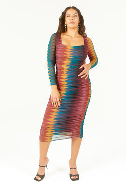 PRE-ORDER: Ruched Mesh Midi Dress - B.YELLOWTAIL