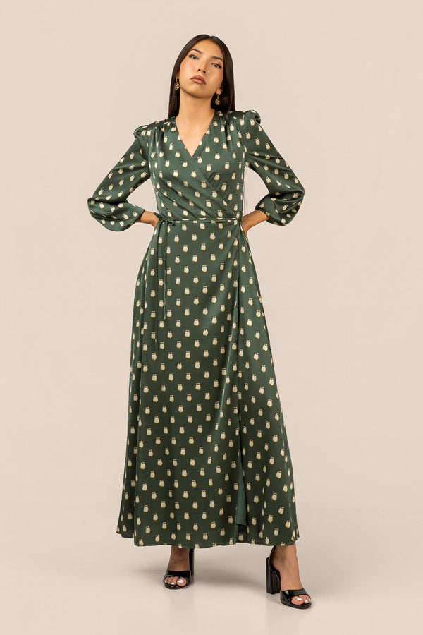 Elk Ivory Maxi Wrap Dress - Green