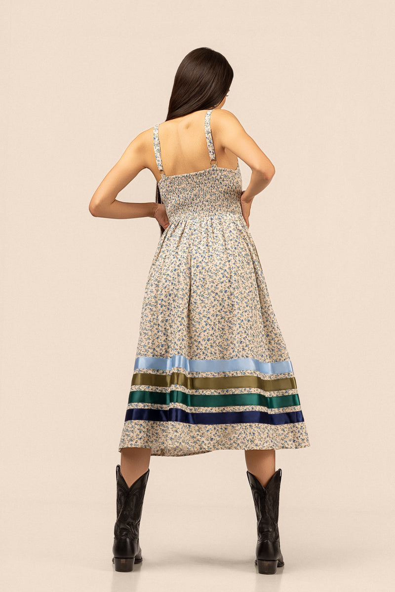 Corset Midi Ribbon Dress - Blue