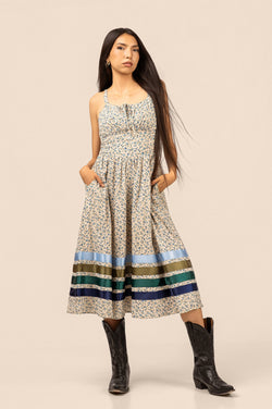 Corset Midi Ribbon Dress - Blue