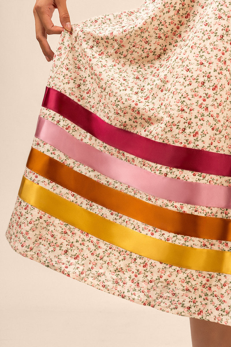 Corset Midi Ribbon Dress - Pink
