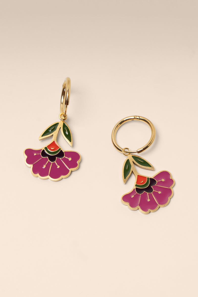 Floral Bloom Huggie Charm Hoops