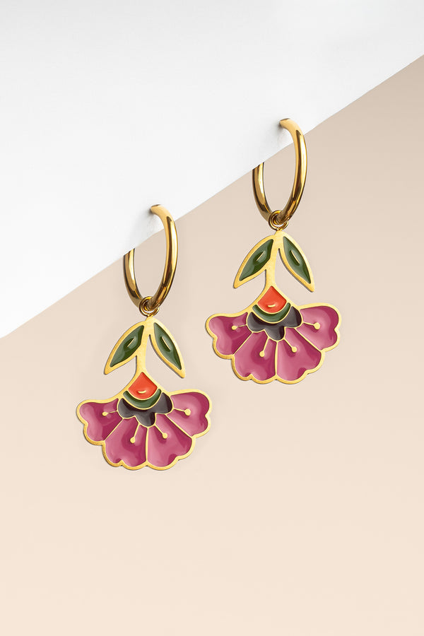 Floral Bloom Huggie Charm Hoops