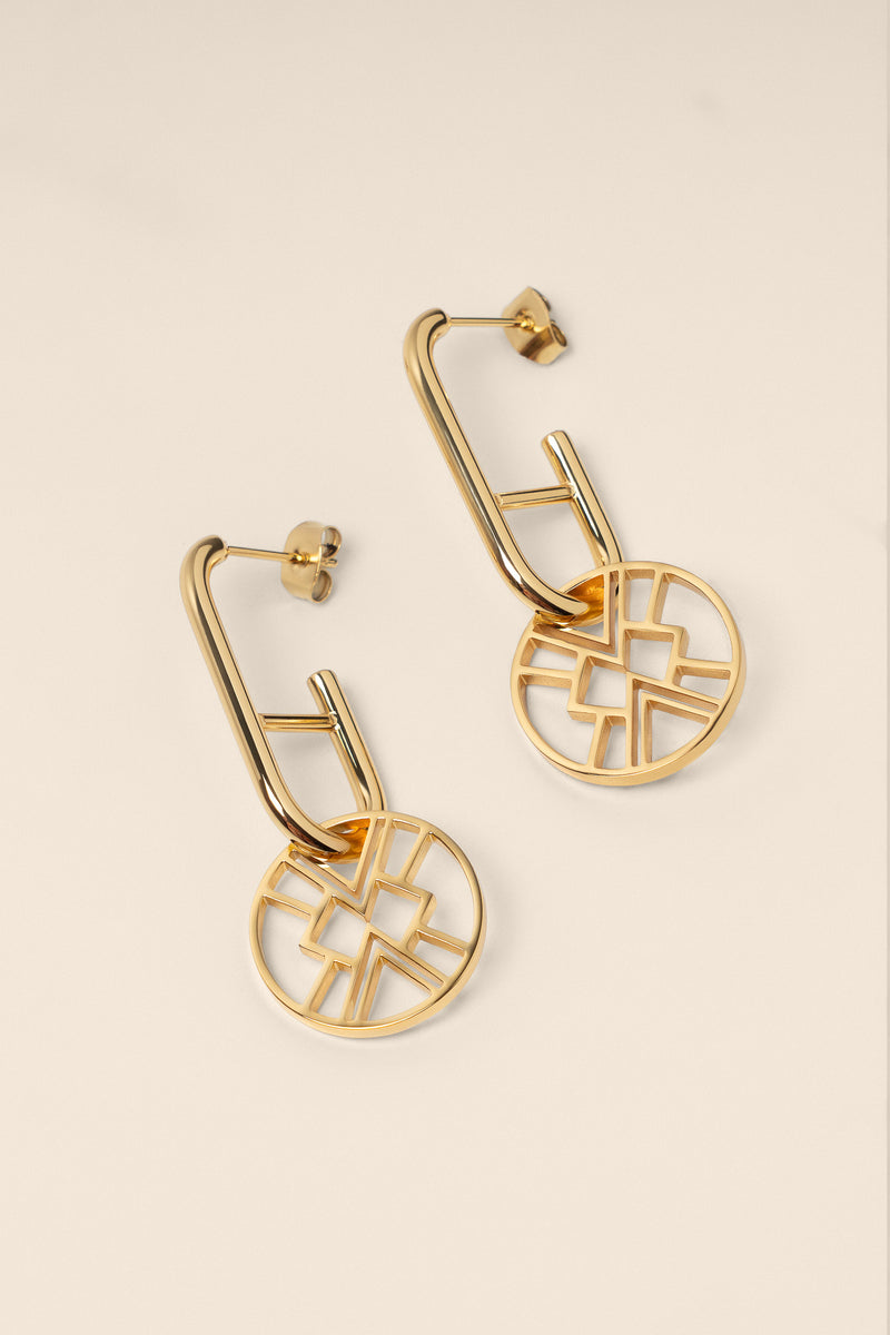 B.Yellowtail Emblem Huggie Hoop Earring - Gold