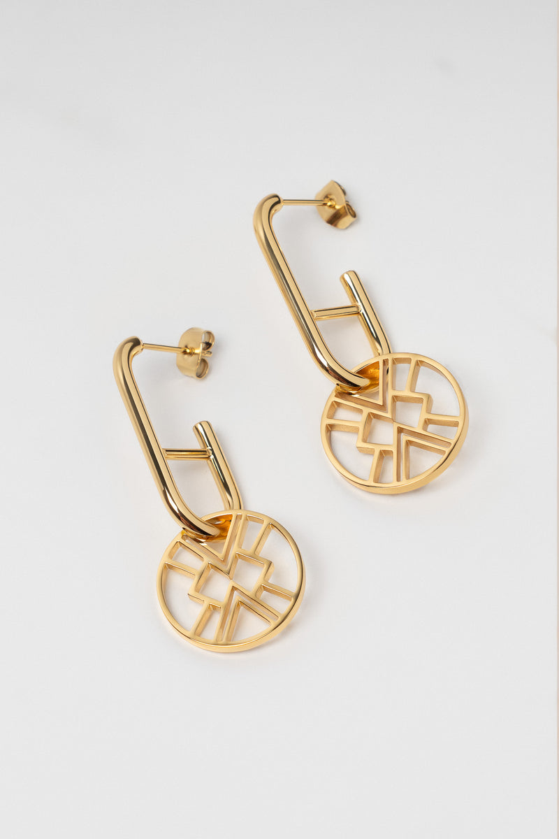 B.Yellowtail Emblem Huggie Hoop Earring - Gold
