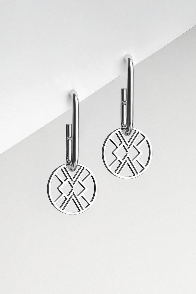 B.Yellowtail Emblem Huggie Hoop Earring - Silver