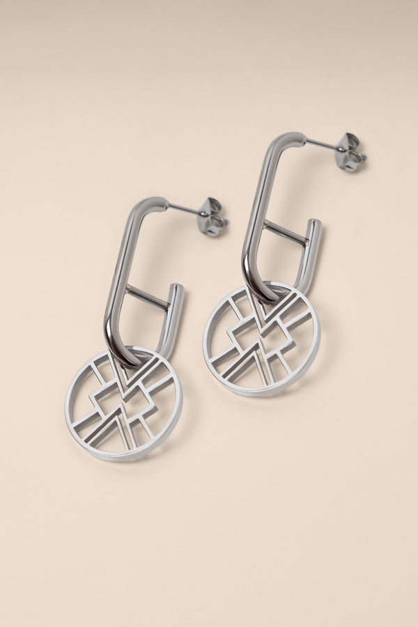 B.Yellowtail Emblem Huggie Hoop Earring - Silver