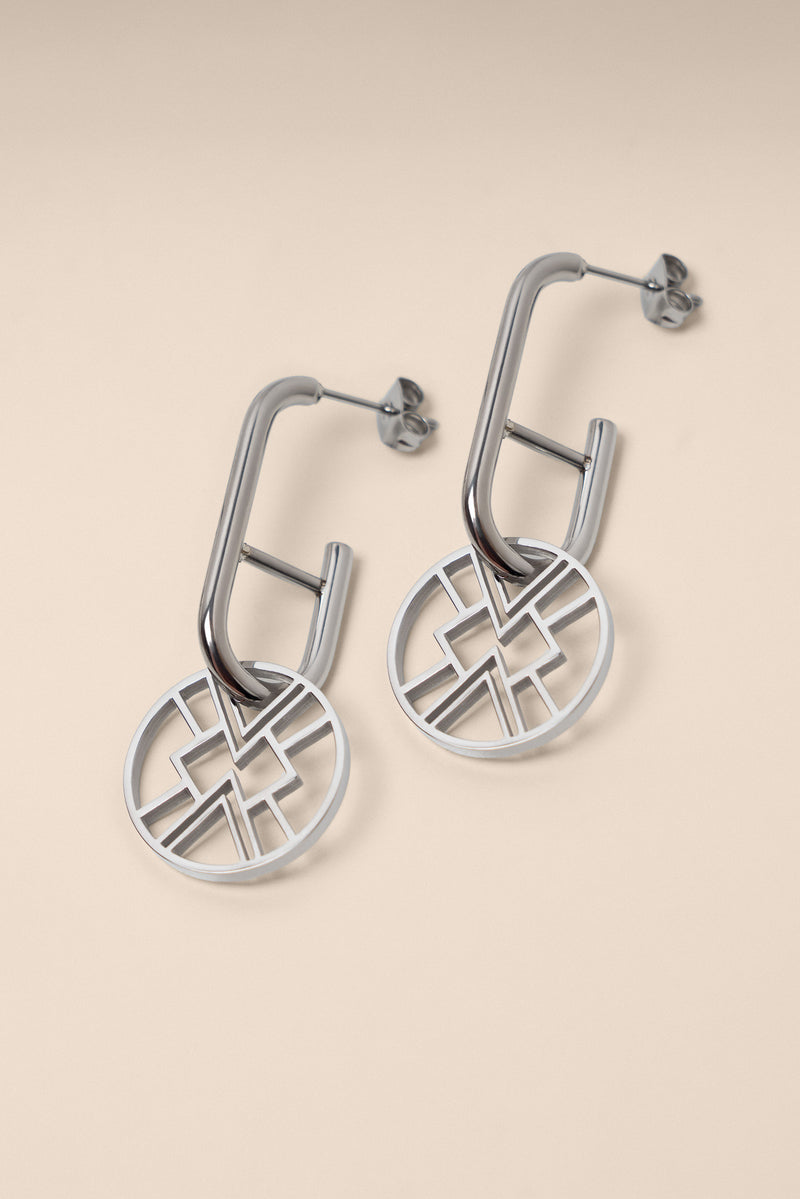 B.Yellowtail Emblem Huggie Hoop Earring - Silver