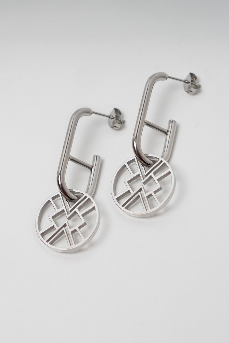 B.Yellowtail Emblem Huggie Hoop Earring - Silver