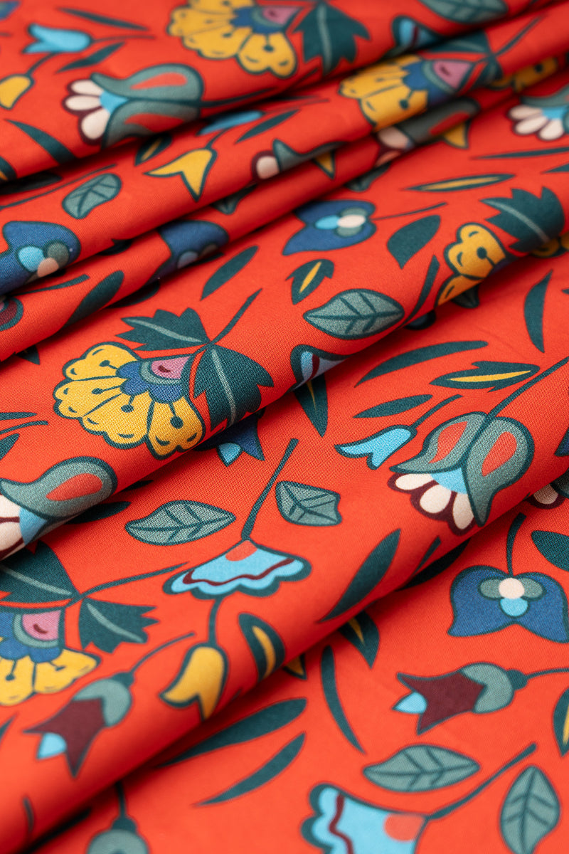 Cotton Fabric - Mountain Crow Florals Red