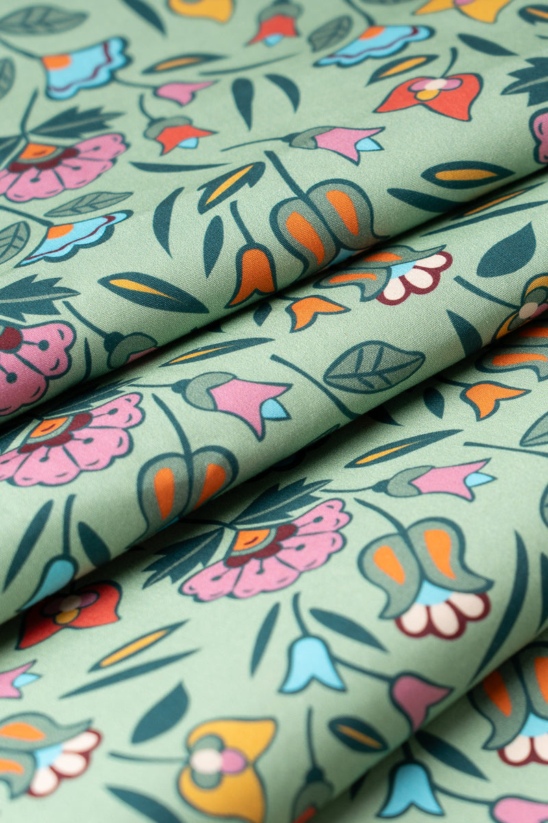 Cotton Fabric - Mountain Crow Florals Green