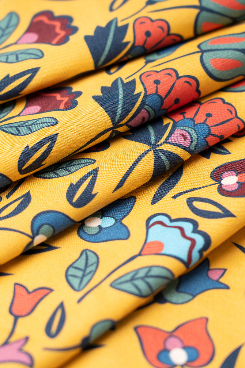 Cotton Fabric - Mountain Crow Florals Yellow