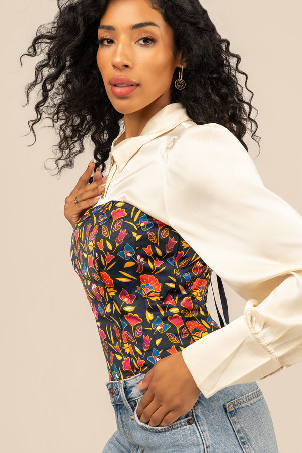 Floral Corset Top- Navy