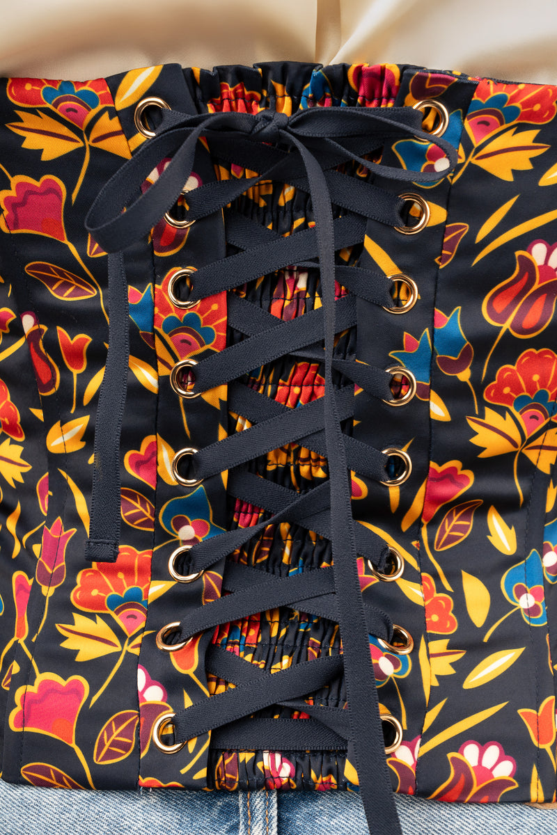 Floral Corset Top- Navy