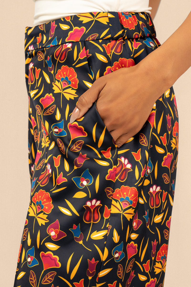 Floral Suit Pant - Navy