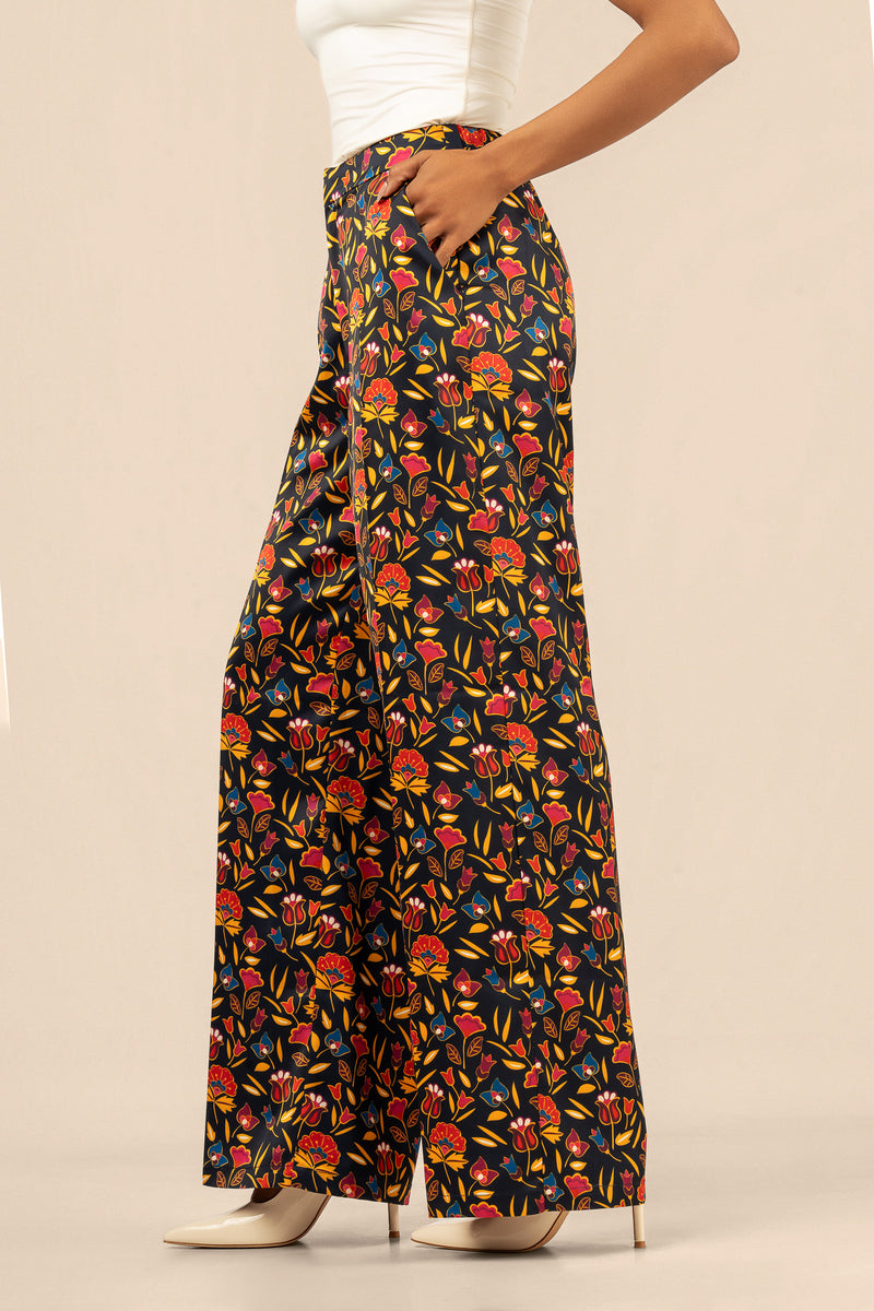 Floral Suit Pant - Navy