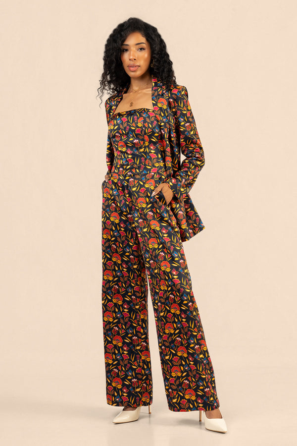 Floral Suit Pant - Navy
