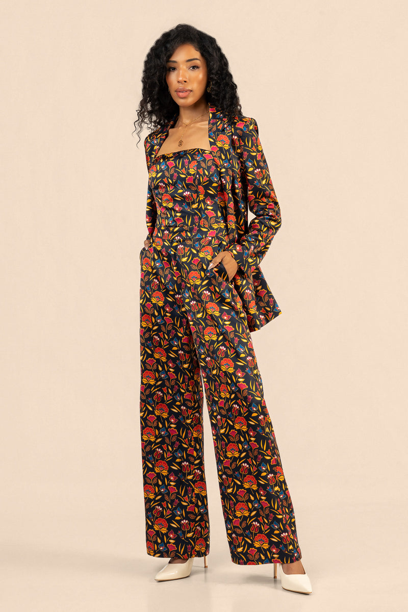 Floral Suit Pant - Navy