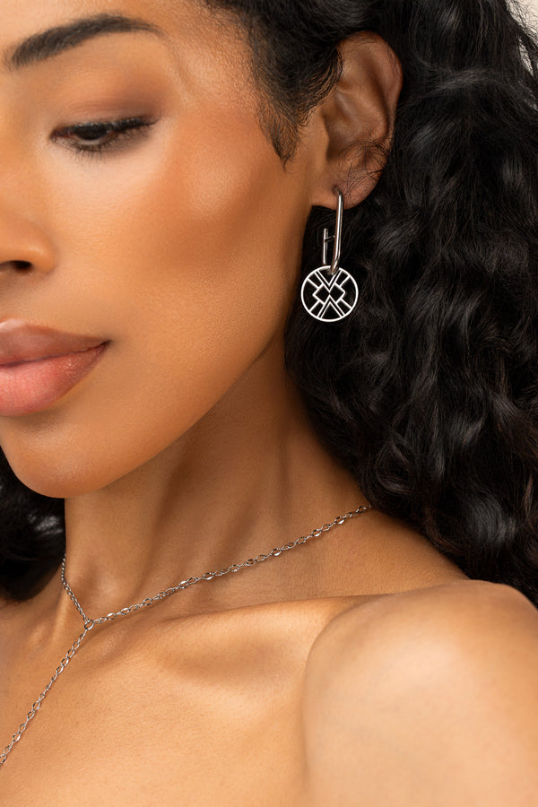 B.Yellowtail Emblem Huggie Hoop Earring - Silver