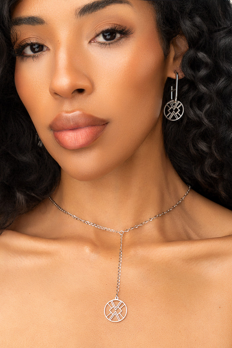 B.Yellowtail Emblem Huggie Hoop Earring - Silver