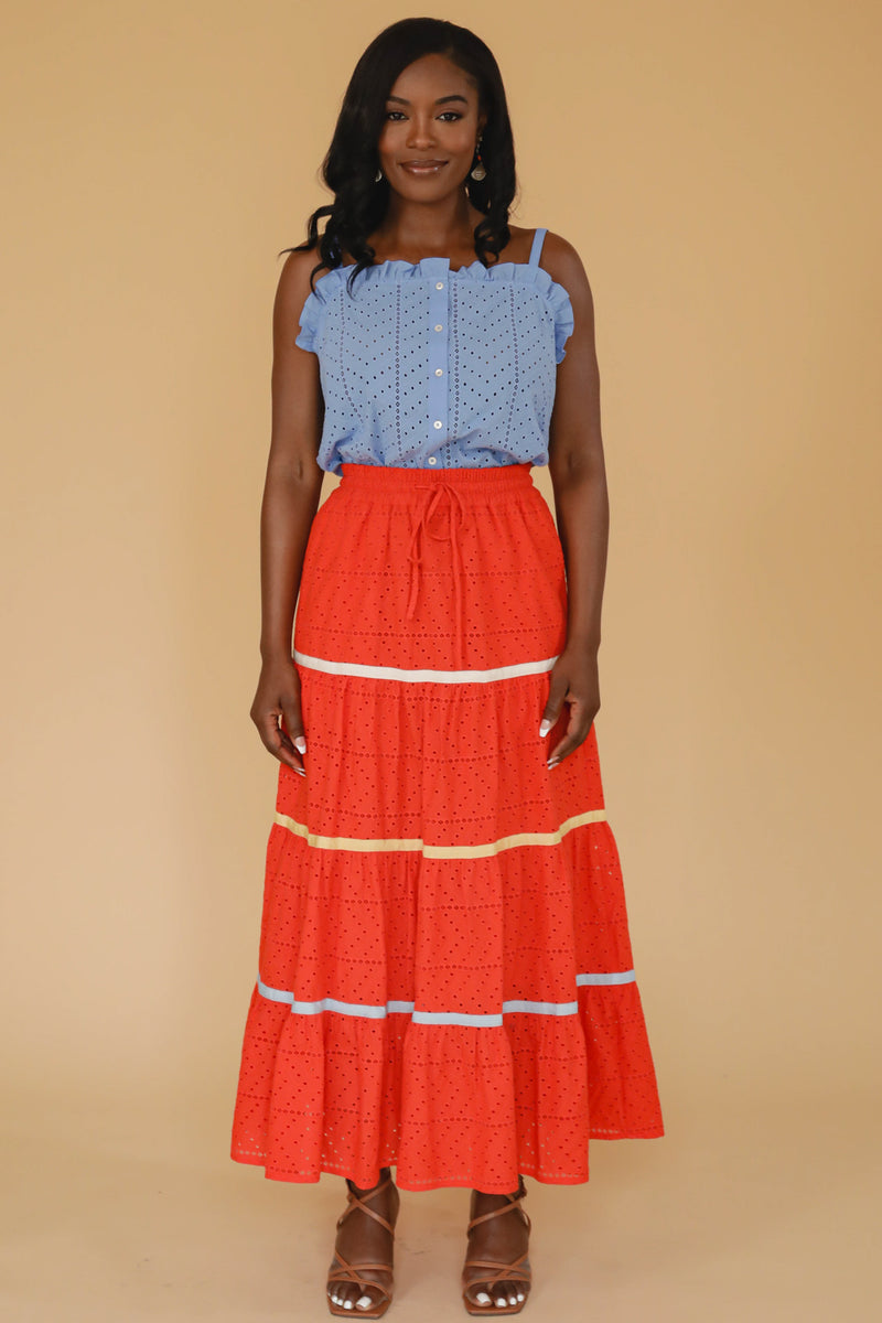 Tier Midi Skirt Poppy FINAL SALE