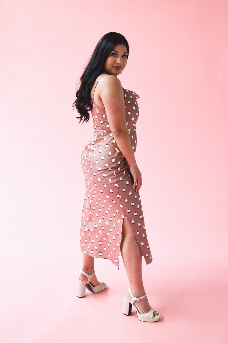 Satin Cowl Neck Dress - Pink - B.YELLOWTAIL
